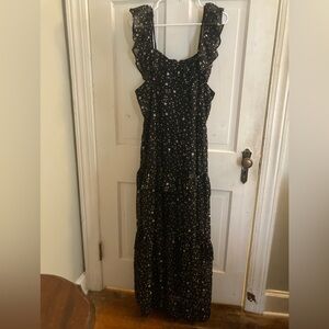 Star Black Maxi Dress with shoulder ruffle